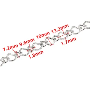 Polished stainless steel hip-hop chain with diamond-cut links and 10mm width measurement
