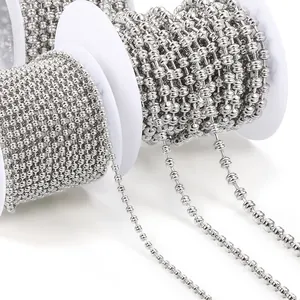 Cadena de bolas de acero inoxidable plateado pulido en carrete para joyería DIY