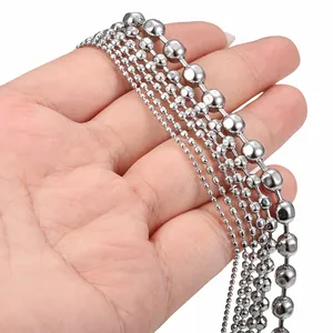 Polished silver stainless steel ball bead chains in various sizes for DIY jewelry making