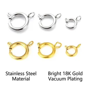 Fermoirs Anneau à Ressort en Acier Inoxydable Connecteurs Ronds pour Colliers Bracelets DIY Bijoux Doré Argenté Électroplaqué