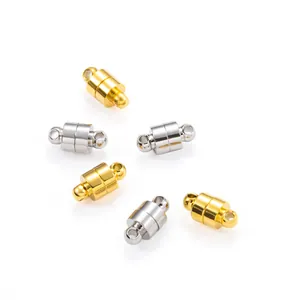 Fermoirs magnétiques cylindriques en acier inoxydable doré et argenté pour bijoux DIY