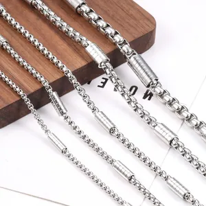 Stainless Steel Box Chain With Textured Cylindrical Beads Minimalist DIY Jewelry Making Supplies For Necklace Bracelet Unisex Accessories