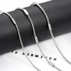 Polished stainless steel box chain with brushed cylindrical beads for jewelry making