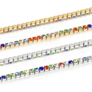 Bracciale tennis arcobaleno con gemme colorate e placcatura in oro e argento