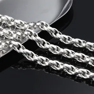 Cadena de Eslabones Cubanos de Acero Inoxidable con Textura Espiral para Fabricación de Joyas DIY Collar Pulsera Bolso Accesorios Plata