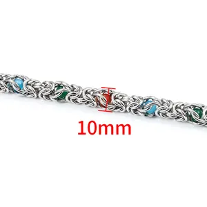 10mm breite Hip Hop Byzantiner Kette mit bunten Steinen aus Edelstahl für Herren