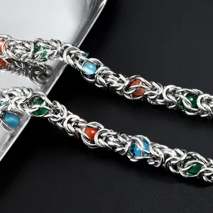 Byzantinische Edelstahl Drachenknochen Kette Mit Bunten Steinen Hip Hop Punk DIY Schmuckherstellung Halskette Armband Accessoire