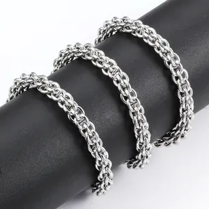 Collier chaîne épi en acier inoxydable poli avec design tressé argenté pour bijoux DIY