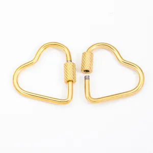 Polished heart-shaped screw lock carabiners for DIY necklaces and fashion accessories
