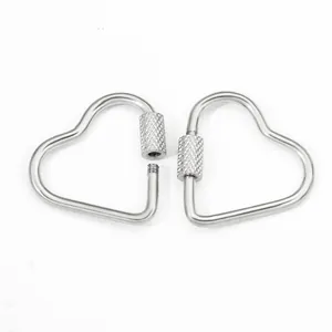 Stainless steel heart screw lock carabiner set with detailed threaded closing mechanism