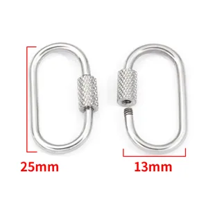 Detail of 25mm x 13mm stainless steel oval screw clasp with dimensions for jewelry making