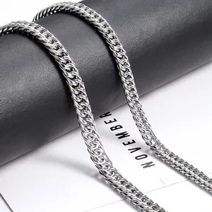Gepolijste zilveren roestvrijstalen dubbele schakelketting voor hiphop-stijl