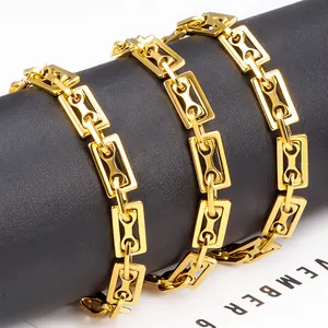 Polished gold stainless steel rectangular link chain with center support bars for DIY jewelry