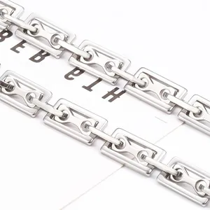 Polished silver stainless steel rectangular link chain with H-shape detail for DIY jewelry