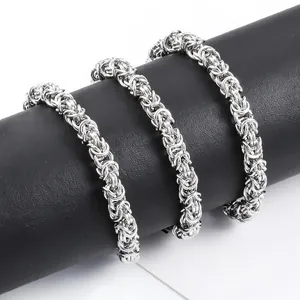 6mm stainless steel Byzantine chain necklaces on a black leather jewelry display pillow