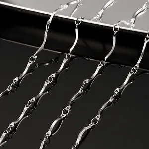 Stainless Steel Curved Bar Chain For DIY Jewelry Making Hip Hop Style Polished Metal Wave Chain Findings For Necklace