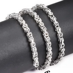 Collier chaîne byzantine argentée de 4mm en acier inoxydable poli pour hommes et femmes