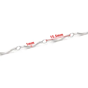 Polished stainless steel wavy bar chain with 15.5mm segments for DIY jewelry making