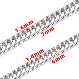Gepolijste roestvrijstalen schakelketting met breedtespecificaties van 6mm en 7mm