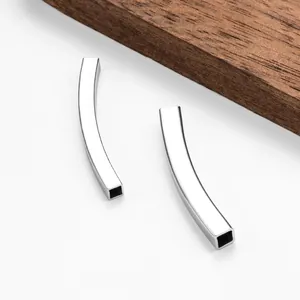 Polished stainless steel curved square tube beads for DIY necklace and bracelet jewelry making