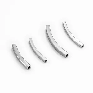 Polished stainless steel curved square tube beads for DIY necklace jewelry making