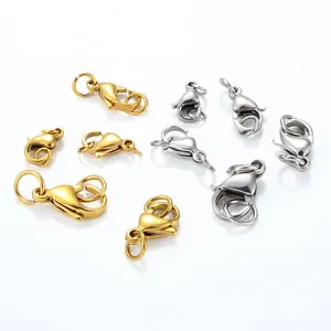 Polished 18K gold and silver stainless steel lobster clasps in various sizes for jewelry DIY