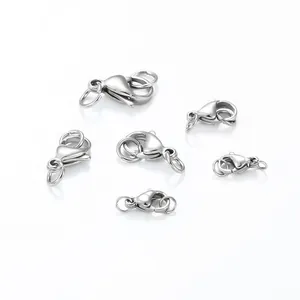 Polished 18K gold-plated stainless steel lobster claw clasps in six assorted sizes for DIY jewelry