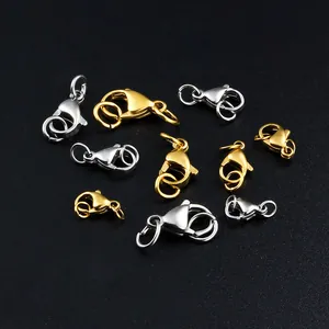 Macro view of gold and silver lobster clasps for jewelry DIY with jump rings