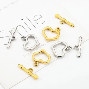 Fermoirs à bascule OT en forme de cœur en acier inoxydable doré et argenté pour bijoux DIY