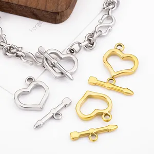 Fermoirs à bascule OT en forme de cœur en acier inoxydable poli pour bijoux DIY