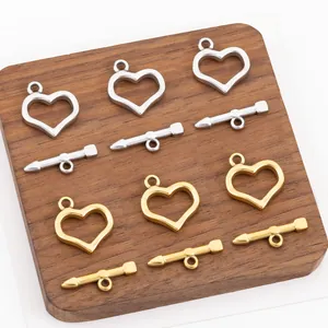 Set de fermoirs à bascule cœur en acier inoxydable doré et argenté pour bijoux DIY