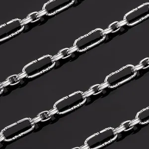 Polished stainless steel oval link chain with hammered texture for DIY jewelry making