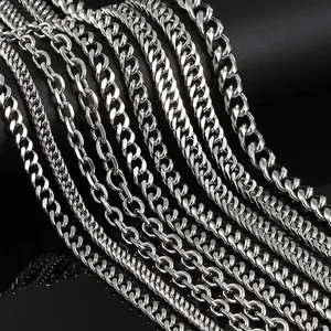 Catena a Maglia Cubana DIY in Acciaio Inossidabile per Collana Bracciale Trendy Hip Hop Forniture per Gioielli Anti Allergico Colore Argento Catena Metallo Lucido