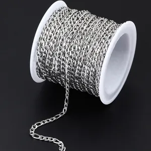 Polished silver Figaro stainless steel chain roll for DIY jewelry making and crafts