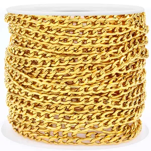 Golden Figaro stainless steel chain on spool for DIY jewelry making and necklaces