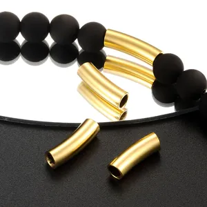 Stainless Steel Curved Tube Spacer Beads Vacuum Gold Plated Through Hole DIY Necklace Bracelet Jewelry Making Accessories