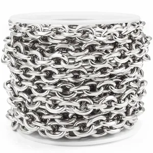 Roll of polished stainless steel oval link chain for DIY jewelry making and necklaces