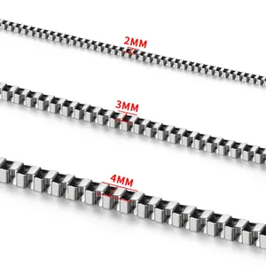 Polished stainless steel box chain necklaces in 2mm 3mm and 4mm width sizes