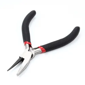Precision long nose pliers for DIY jewelry making with non-slip black rubber handles