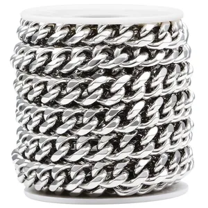 Polished silver stainless steel Cuban link chain roll for DIY jewelry making