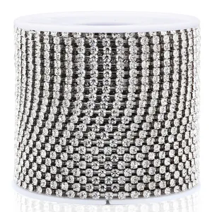 Sparkling rhinestone chain roll on white spool for DIY jewelry making and crafts