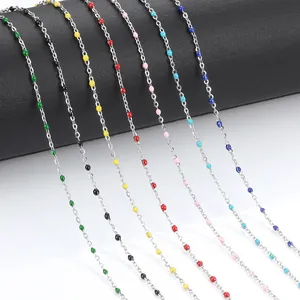 Stainless Steel Satellite Chain With 1.7mm Colored Enamel Beads DIY Jewelry Making Chain For Necklace Bracelet Making Findings