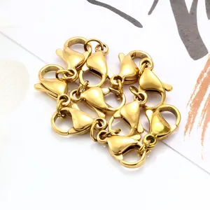 Polished gold stainless steel lobster clasps for DIY jewelry necklace and bracelet making