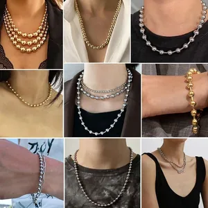 Minimalist gold and silver stainless steel bead chains with LOVE pendant for DIY jewelry