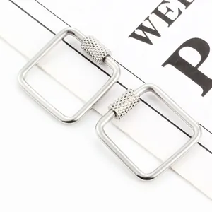 Square stainless steel screw lock connector with knurled texture for DIY jewelry