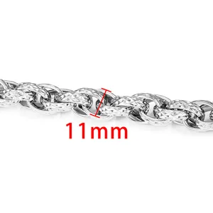 Silver stainless steel 11mm curb chain with diamond-cut texture and metallic finish