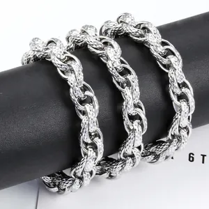 Stainless Steel Twisted Oval Link Chain With Diamond Cut Pattern For DIY Necklace Bracelet Jewelry Making Punk Hip Hop Accessories