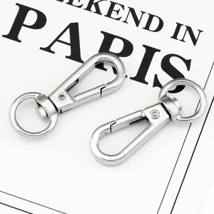 Pair of polished silver metal swivel lobster clasps for DIY bags and keychains