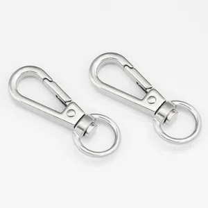 Large silver swivel lobster clasp metal hook for DIY bags and keychains on white background