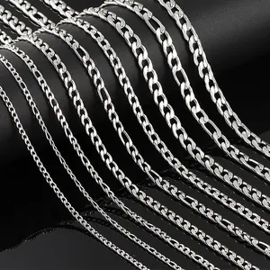 Polished stainless steel Cuban and Figaro link chains in various thicknesses and styles